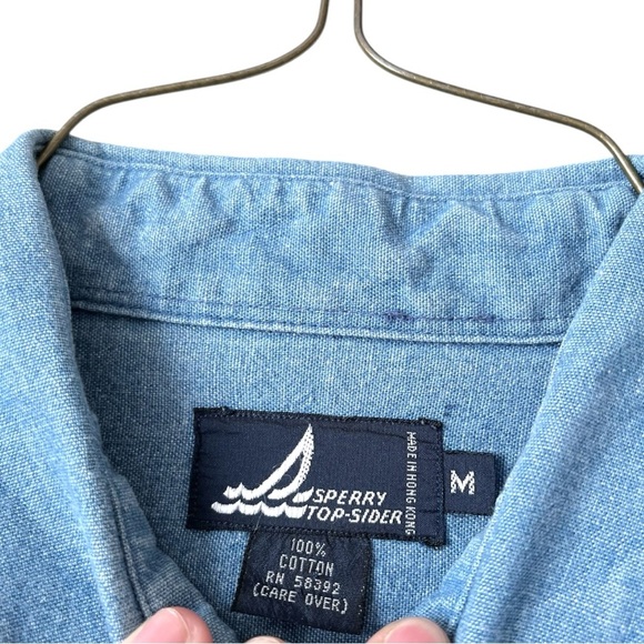 Vintage Sperry Chambray Denim Blue Button Down Shirt Medium - Picture 3 of 6